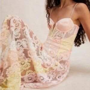 For Love & Lemons Blossom Lace Sorbet Maxi Dress